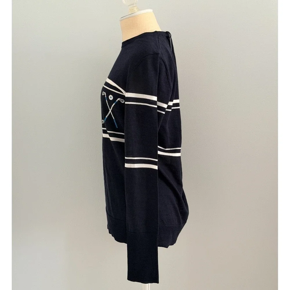 NWT L'Etoile Sport Women's M The Club Merino Wool Sweater Navy Blue Cozy Golf